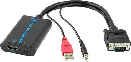Powertech Μετατροπέας 3.5mm / USB-A / VGA male σε HDMI female (CAB-H070)