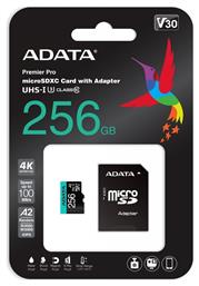 Adata Premier Pro microSDXC 256GB Class 10 U3 V30 A2 UHS-I με αντάπτορα