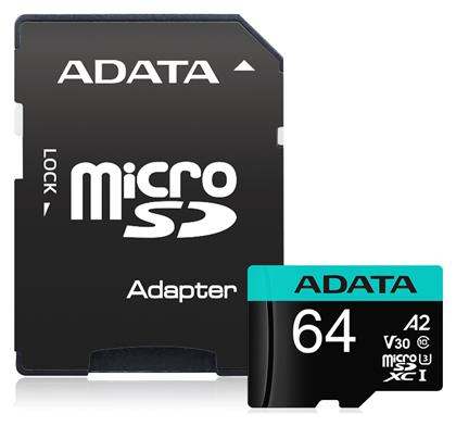 Adata Premier Pro microSDXC 64GB Class 10 U3 V30 A2 UHS-I με αντάπτορα