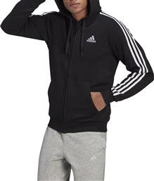 Adidas Essentials 3-Stripes Ανδρική Φούτερ Ζακέτα με Κουκούλα και Τσέπες Μαύρη