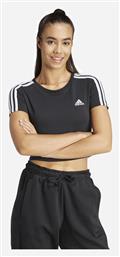 Adidas Essentials 3-stripes Γυναικείο Αθλητικό Crop T-shirt Ριγέ Μαύρο