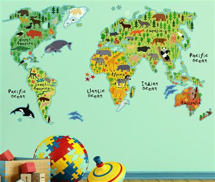 Ango Παιδικό Διακοσμητικό Αυτοκόλλητο Τοίχου World Map XL 140x90εκ. 18τμχ