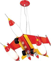 ARlight Πολεμικό Αεροπλάνο Πολύφωτο Παιδικό Φωτιστικό Κρεμαστό από Γυαλί 40W με Υποδοχή E14 σε Κόκκινο Χρώμα 66cm