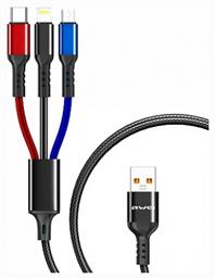 Awei CL-971 Braided USB to micro USB / Type-C / Lightning Cable 2.4A Μαύρο 1.2m (x24785)