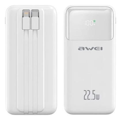 Awei P106K Power Bank 10000mAh 22.5W με 2 Θύρες USB-A και Θύρα USB-C Λευκό από το Filinda