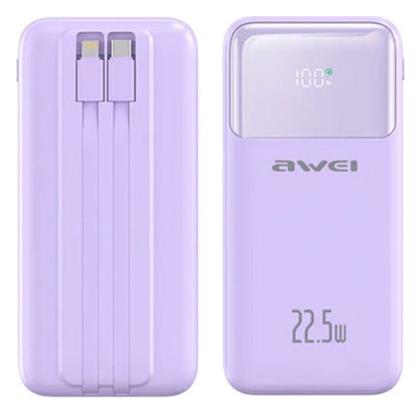 Awei P106K Power Bank 10000mAh 22.5W με 2 Θύρες USB-A και Θύρα USB-C Μωβ από το Filinda