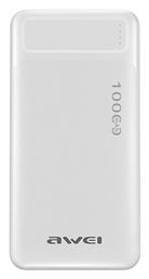 Awei P5K Power Bank 10000mAh με 2 Θύρες USB-A Λευκό