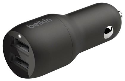 Belkin Φορτιστής Αυτοκινήτου Μαύρος Συνολικής Έντασης 4.8A με Θύρες: 2xUSB