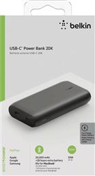 Belkin Power Bank Boost Charge 20000mAh 30W και USB-C Μαύρο