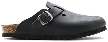 Birkenstock Boston Oiled Leather Δερμάτινα Ανατομικά Σαμπό Μαύρα από το Z-mall