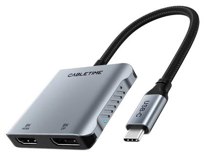 Cabletime USB-C Docking Station με HDMI/DisplayPort 4K PD και σύνδεση 2 Οθονών Γκρι (CT-CMDH8K-AG)