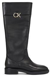 Calvin Klein Δερμάτινες Γυναικείες Μπότες με Λάστιχο Μαύρες