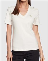 Calvin Klein Micro Monologo Γυναικείο T-shirt με V Λαιμόκοψη Λευκό από το Modivo