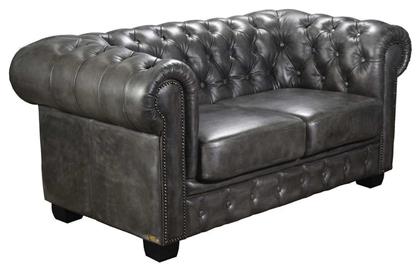 Chesterfield 689 Διθέσιος Καναπές Γνήσιο Δέρμα Antique Γκρι 160x92εκ.