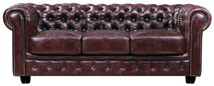 Chesterfield τ.689 Τριθέσιος Καναπές Γνήσιο Δέρμα Antique Κόκκινο 201x92x72εκ. από το Esmarket