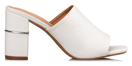 Envie Shoes Δερμάτινα Mules με Χοντρό Ψηλό Τακούνι σε Λευκό Χρώμα