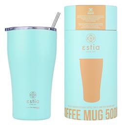 Estia Coffee Mug Save The Aegean Ανακυκλώσιμο Ποτήρι Θερμός Ανοξείδωτο BPA Free Bermuda Green 500ml με Καλαμάκι