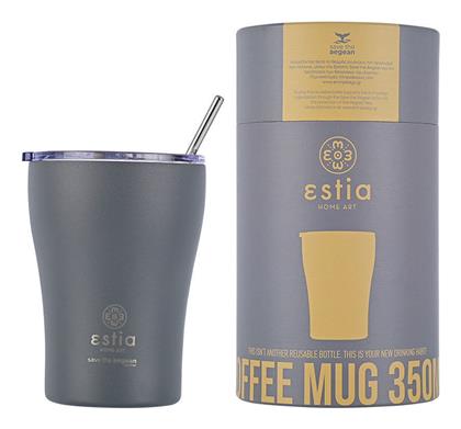 Estia Coffee Mug Save The Aegean Ποτήρι Θερμός Ανοξείδωτο BPA Free Grey 350ml με Καλαμάκι