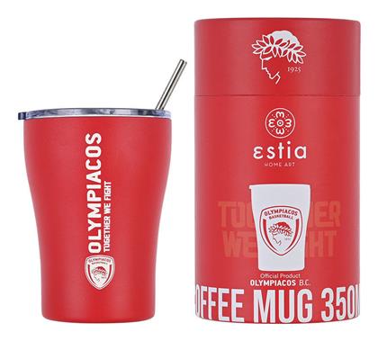 Estia Coffee Mug Save The Aegean Ποτήρι Θερμός Ανοξείδωτο BPA Free Κόκκινο 350ml με Καλαμάκι