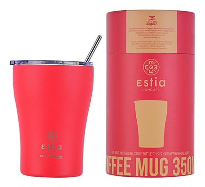 Estia Coffee Mug Save The Aegean Ποτήρι Θερμός Ανοξείδωτο BPA Free Κόκκινο 350ml με Καλαμάκι