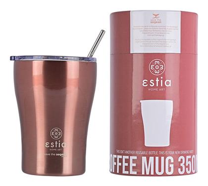 Estia Coffee Mug Save The Aegean Ποτήρι Θερμός Ανοξείδωτο BPA Free Rose Gold 350ml με Καλαμάκι