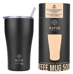 Estia Coffee Mug Save The Aegean Ποτήρι Θερμός Ανοξείδωτο Midnight Black Estia 500ml με Καλαμάκι