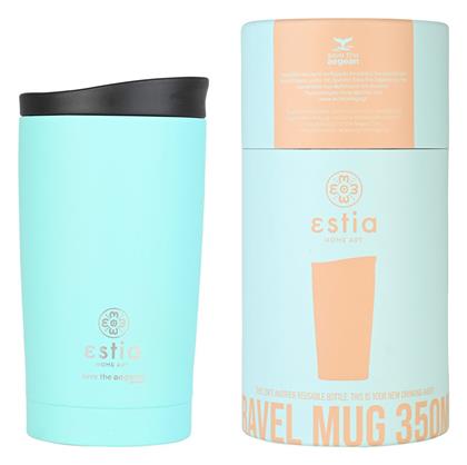 Estia Travel Mug Save The Aegean Ανακυκλώσιμο Ποτήρι Θερμός Ανοξείδωτο BPA Free Τυρκουάζ 350ml