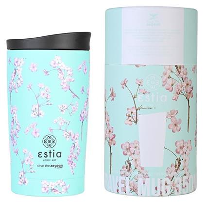 Estia Travel Mug Save The Aegean Ποτήρι Θερμός Ανοξείδωτο BPA Free Blossom Green