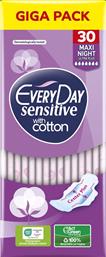 Every Day Sensitive Cotton Σερβιέτες με Φτερά Νυκτός για Αυξημένη Ροή 30τμχ