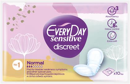 Every Day Sensitive Discreet Normal No1 Γυναικείες Σερβιέτες Ακράτειας Κανονικής Ροής 3 Σταγόνες 10τμχ