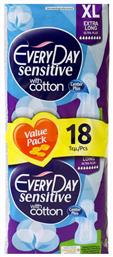 Every Day Sensitive with Cotton Extra Long Σερβιέτες με Φτερά για Αυξημένη Ροή 8 Σταγόνες σε Διπλή Συσκευασία 2x9τμχ