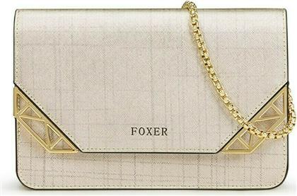 Foxer Δερμάτινη Γυναικεία Flap Bag Χιαστί Χρυσή