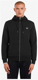 Fred Perry Ανδρική Φούτερ Ζακέτα με Κουκούλα και Τσέπες Μαύρη