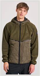 Funky Buddha Ανδρική Ζακέτα Fleece με Φερμουάρ και Κουκούλα Khaki