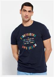 Funky Buddha Ανδρικό T-shirt Navy Μπλε με Στάμπα από το Outletcenter