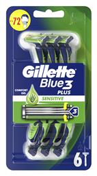 Gillette Blue 3 Plus Sensitive Ξυραφάκια Σώματος μιας Χρήσης με 3 Λεπίδες & Λιπαντική Ταινία για Ευαίσθητες Επιδερμίδες 6τμχ