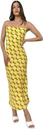 Glamorous Καλοκαιρινό Midi Βραδινό Φόρεμα Ντραπέ Εξώπλατο Κίτρινο