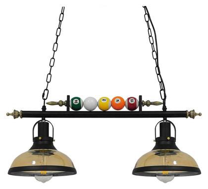 GloboStar Billiard Vintage Κρεμαστό Φωτιστικό Δίφωτο Ράγα με Ντουί E27 σε Μαύρο Χρώμα