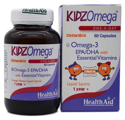 Health Aid KidzOmega One A Day Chewable Omega 3 Ιχθυέλαιο Κατάλληλο για Παιδιά 60 μασώμενες ταμπλέτες Πορτοκάλι