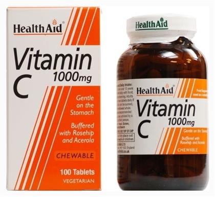 Health Aid Vitamin C Rosehip & Acerola 1000mg 100tabs Βιταμίνη για Ενέργεια & Ανοσοποιητικό 500mg 100 μασώμενες ταμπλέτες