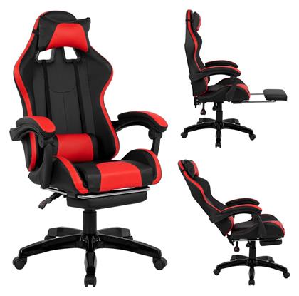 HomeMarkt HM1132.04 Καρέκλα Gaming Δερματίνης με Υποπόδιο Κόκκινη