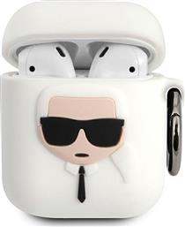 Karl Lagerfeld Ikonik Θήκη Σιλικόνης με Γάντζο σε Λευκό χρώμα για Apple AirPods