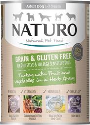 ΚΟΝΣΕΡΒΑ ΣΚΥΛΟΥ NATURO GRAIN - GLUTEN FREE ΓΑΛΟΠΟΥΛΑ-ΚΡΑΝΜΠΕΡΙ-ΜΠΡΟΚΟΛΟ - ΚΑΡΟΤΑ 390GR