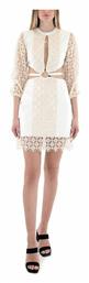 LACE FAUX LEATHER DRESS WOMEN LACE ΕΚΡΟΥ (M-8196) από το ProjectShops