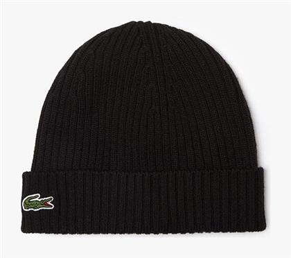 Lacoste Beanie Unisex Σκούφος με Rib Πλέξη σε Μαύρο χρώμα