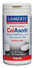 Lamberts Maximum Strength CalAsorb Calcium (as Citrate) 800mg Plus Vitamin D3 800mg 60 ταμπλέτες από το Pharm24