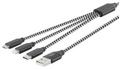 Lamtech Braided USB to Lightning / Type-C / micro USB Cable Μαύρο 1m (LAM450305)