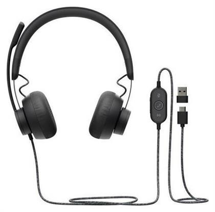 Logitech Zone Wired On Ear Multimedia Ακουστικά με μικροφωνο και σύνδεση USB-C / USB-A σε Γκρι χρώμα από το e-shop