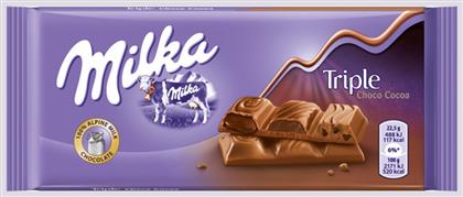 Milka Triple Σοκολάτα Γάλακτος Choco Cocoa 90gr