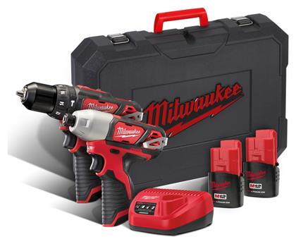 Milwaukee M12 BPP2F-152C Σετ Κρουστικό Δραπανοκατσάβιδο & Παλμικό Κατσαβίδι 12V με 2 Μπαταρίες 1.5Ah και Θήκη